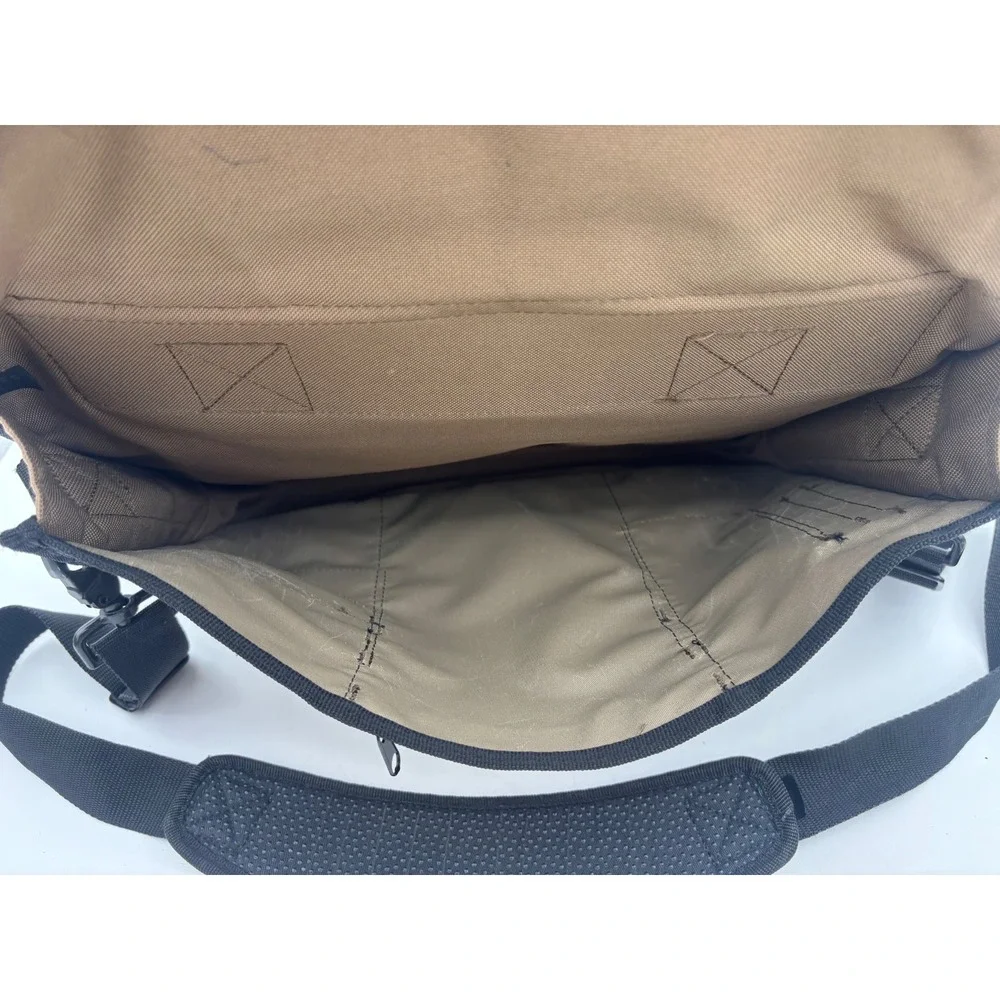 DULUTH TRADING CO Messenger Bag Laptop Khaki Black Canvas Utility Work Tan Brown